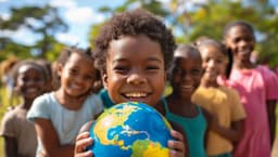 Child with globe — community and hope